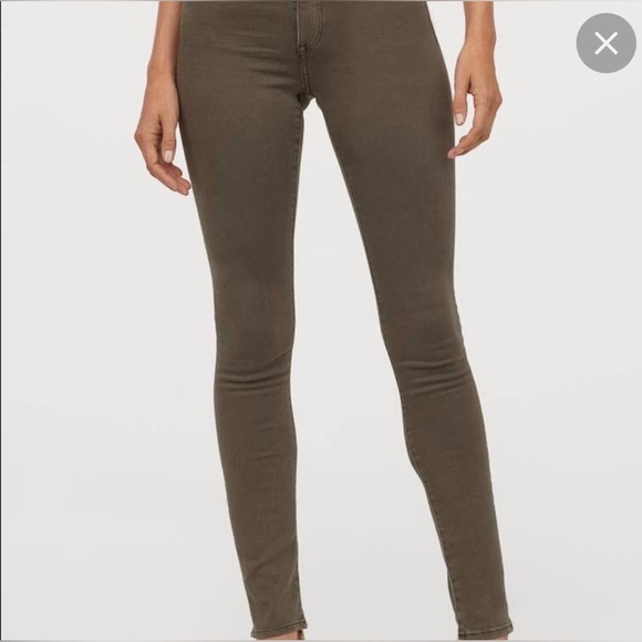! 2 for 25 ! H&M ARMY GREEN SKINNY JEANS US4 - Picture 1 of 8